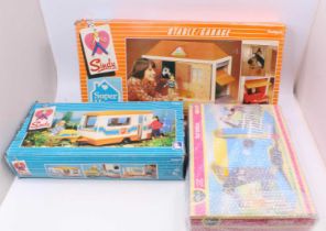 A collection of Sindy boxed accessories, to include the boxed Superhome, horsebox, and caravan