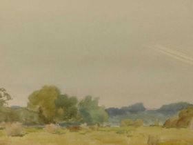 L Coxall - Suffolk landscape with windmill, watercolour; together with various other amateur