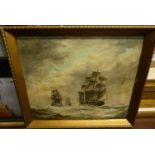 Attributed to Max Parsons - Tall ships heading out to sea, oil on panel, 21x26cm