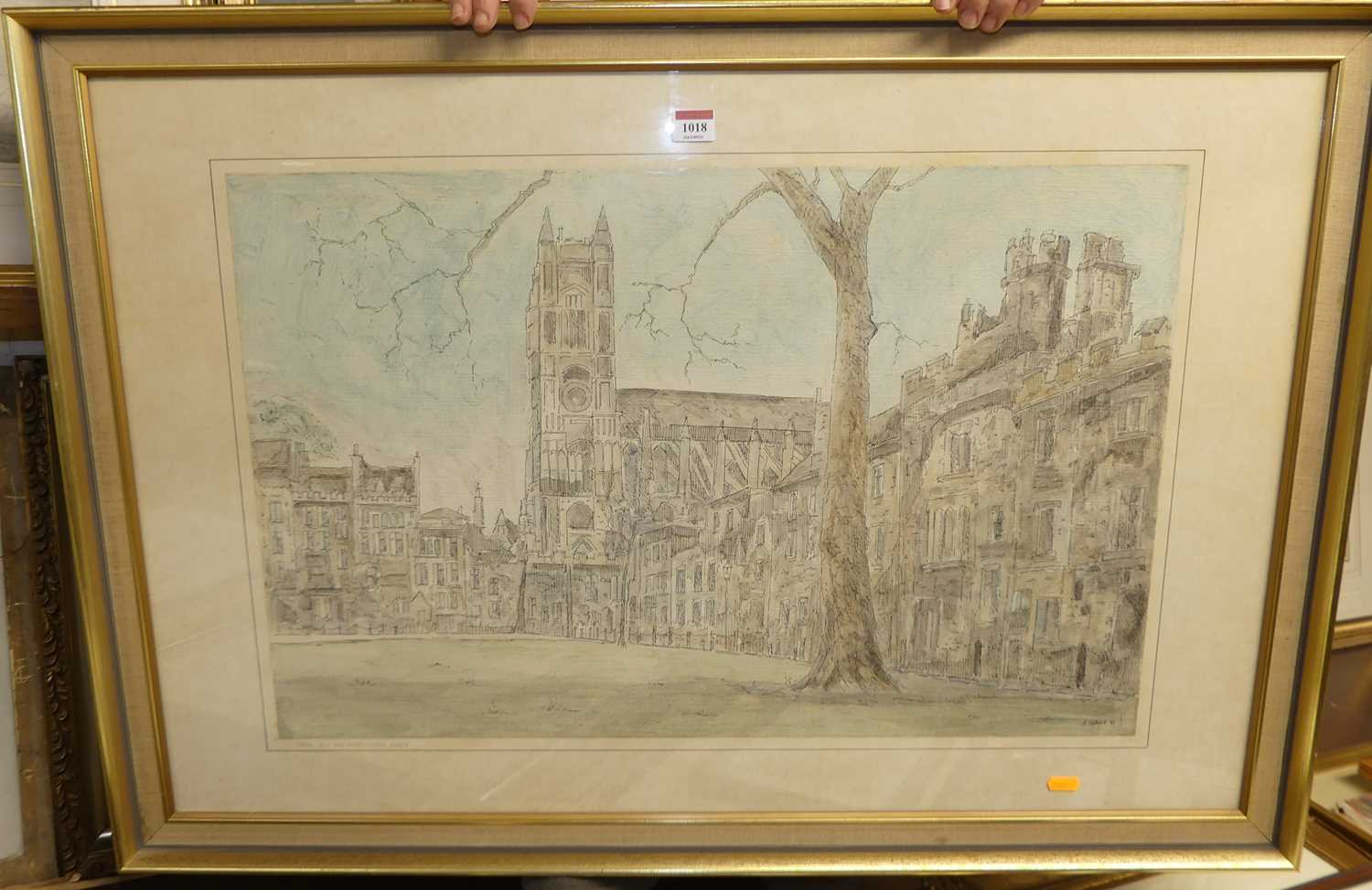 A Turner - Deans Yard and Westminster Abbey, ink and watercolour wash, signed and dated lower