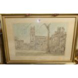 A Turner - Deans Yard and Westminster Abbey, ink and watercolour wash, signed and dated lower