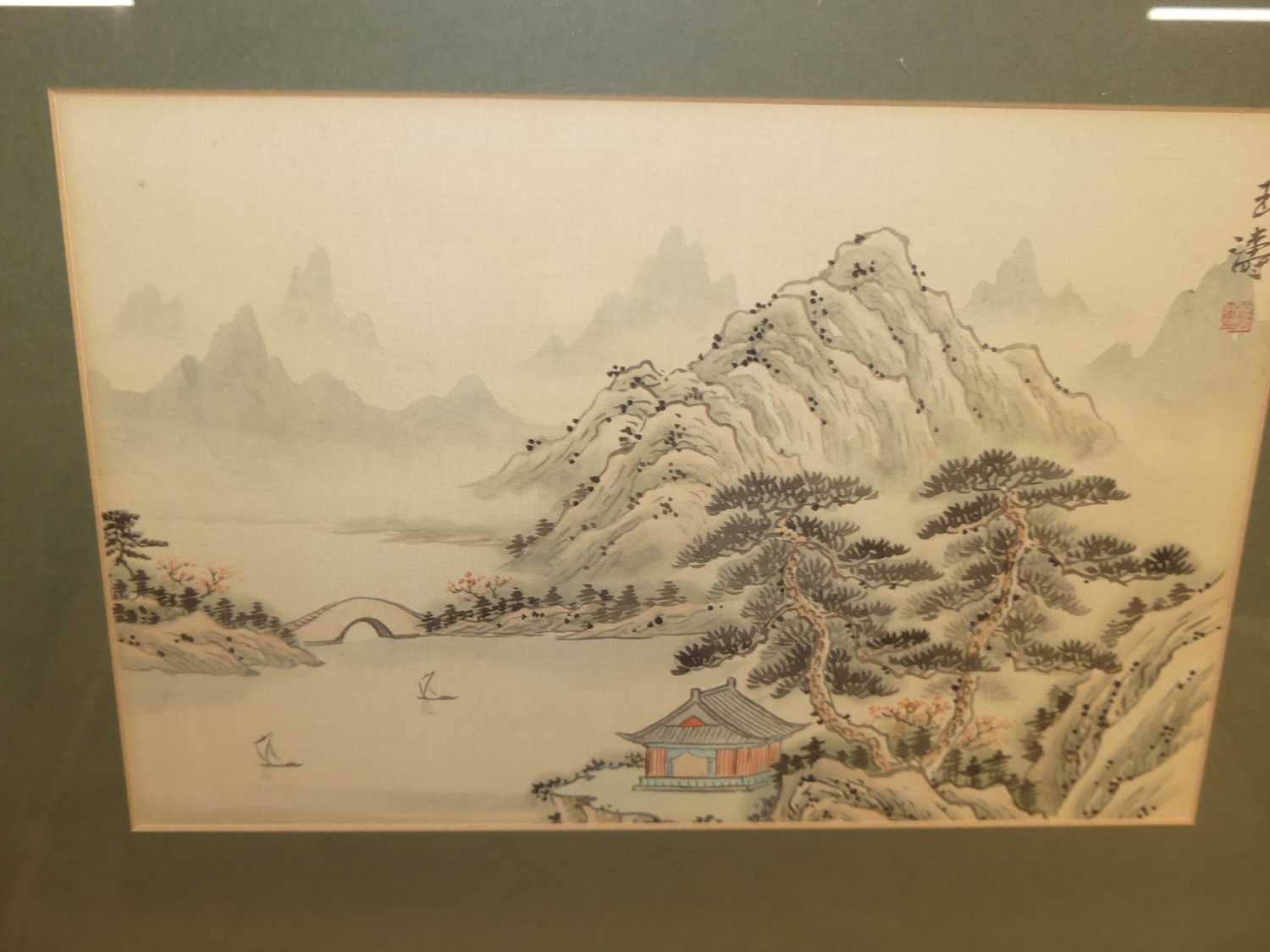 A matched set of four Chinese landscape watercolours on silk, each with studio seal, mid-20th - Image 4 of 4