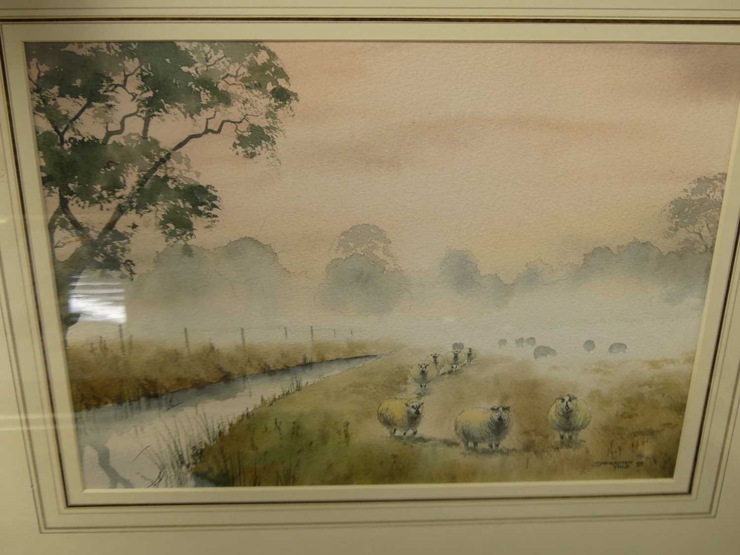 Jonathan Yule - Sheep in a pasture, ink and watercolour, signed and dated '85 lower right, 24 x - Image 3 of 4