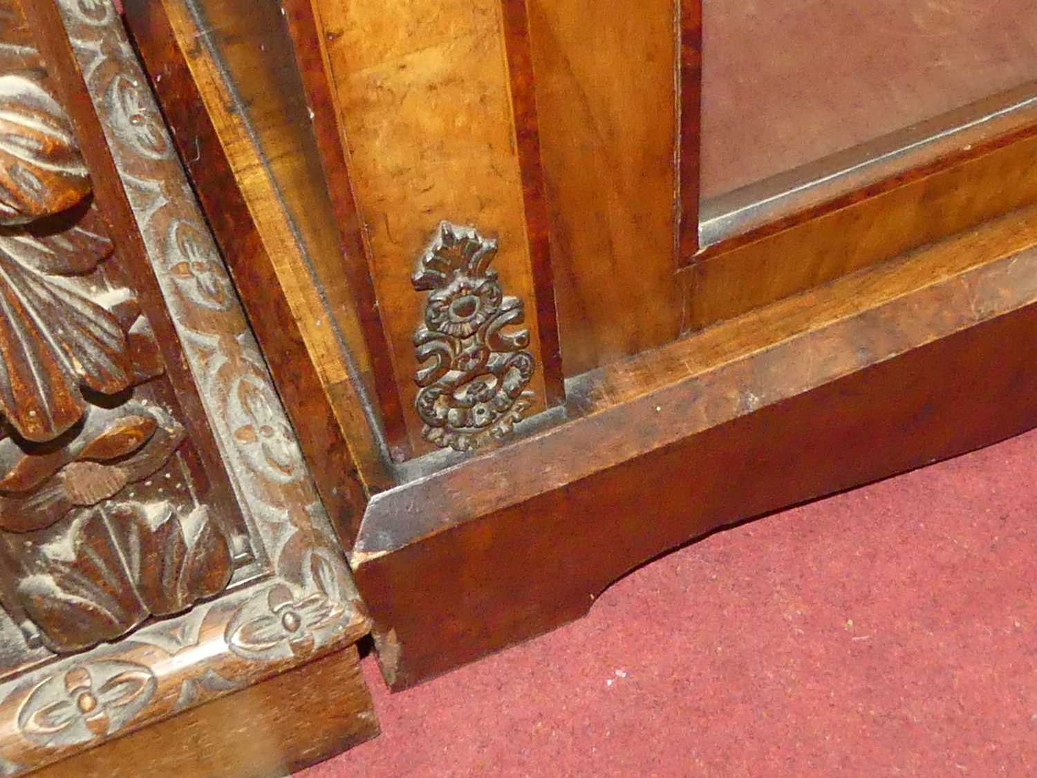 A Victorian figured walnut, gilt metal mounted and floral satinwood inlaid single door glazed pier - Image 3 of 6