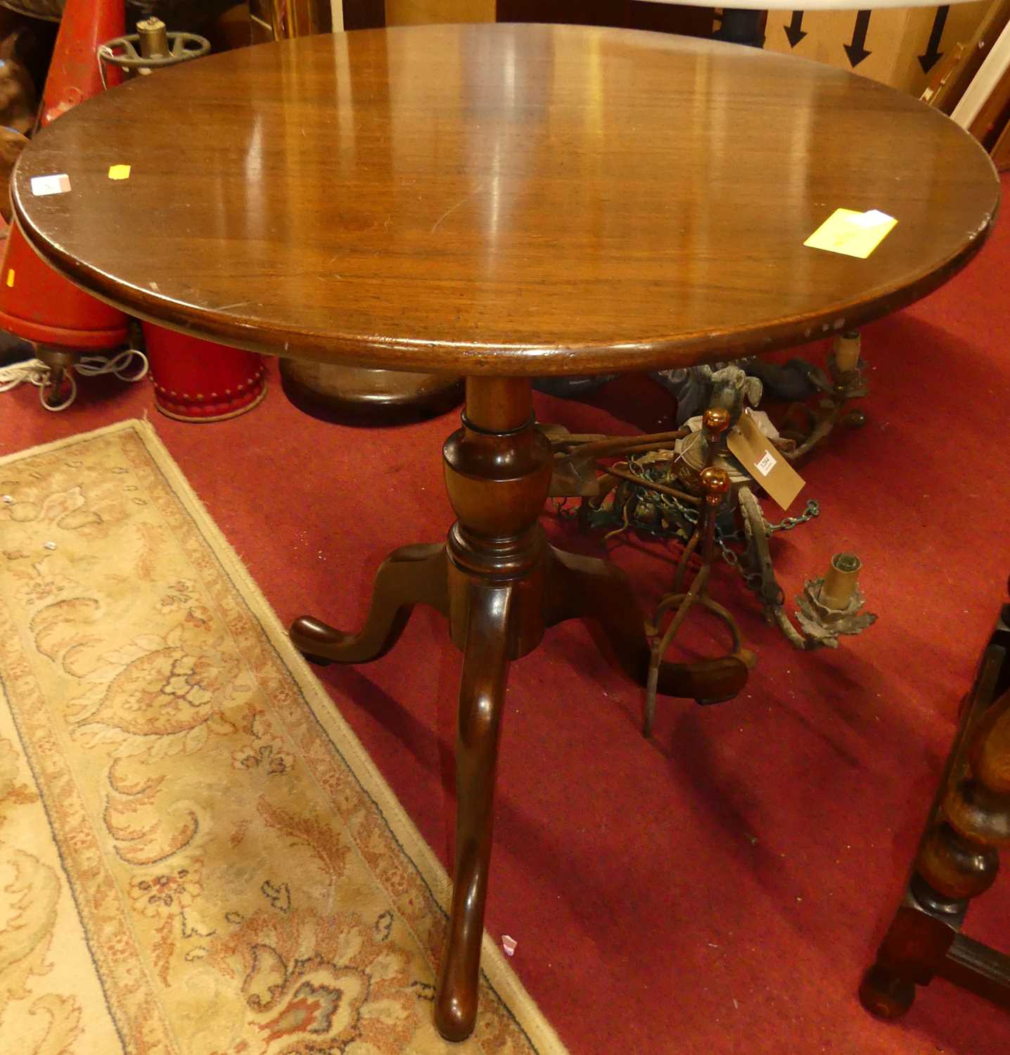 A contemporary mahogany circular fixed top pedestal tripod table in the Georgian taste, dia.67cm; - Image 2 of 5