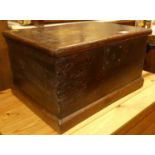 An 18th century oak hinge topped Bible box, having interior candle compartment, the inside of the