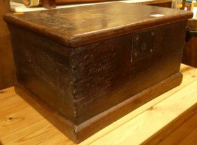 An 18th century oak hinge topped Bible box, having interior candle compartment, the inside of the