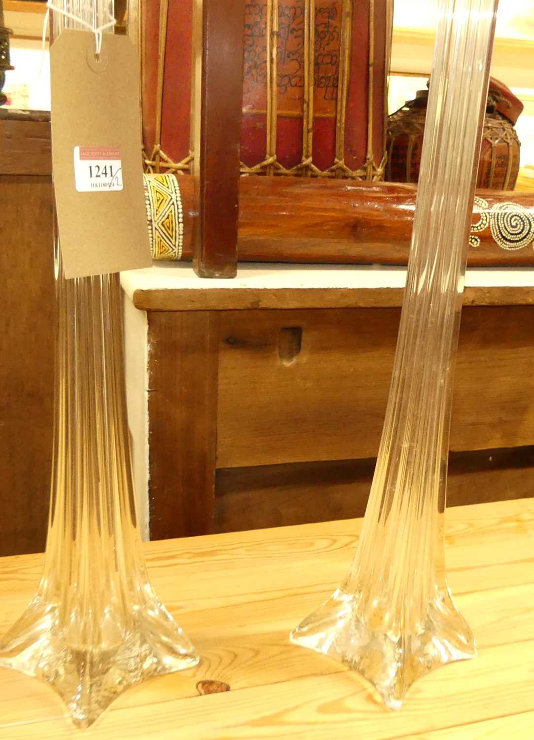 A pair of elongated glass specimen vases, each with floral inset displays No chips or damage. Some - Image 2 of 5