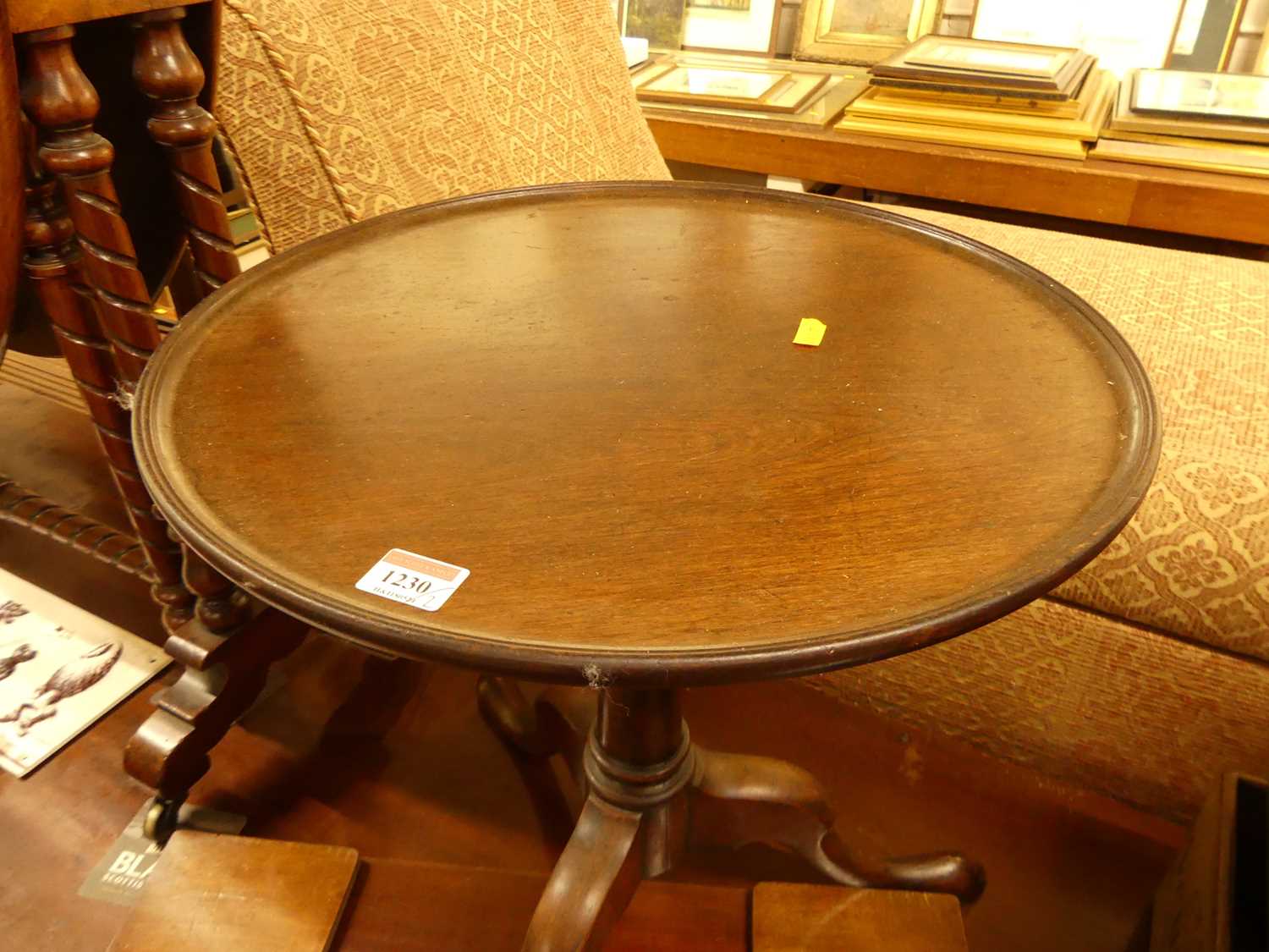 A 19th century and later adapted circular dish-topped fixed pedestal tripod low occasional table, - Bild 3 aus 3