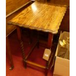 An early 20th century piecrust oak barleytwist turned occasional table Height 76cm, Width 43cm,