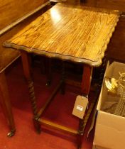 An early 20th century piecrust oak barleytwist turned occasional table Height 76cm, Width 43cm,