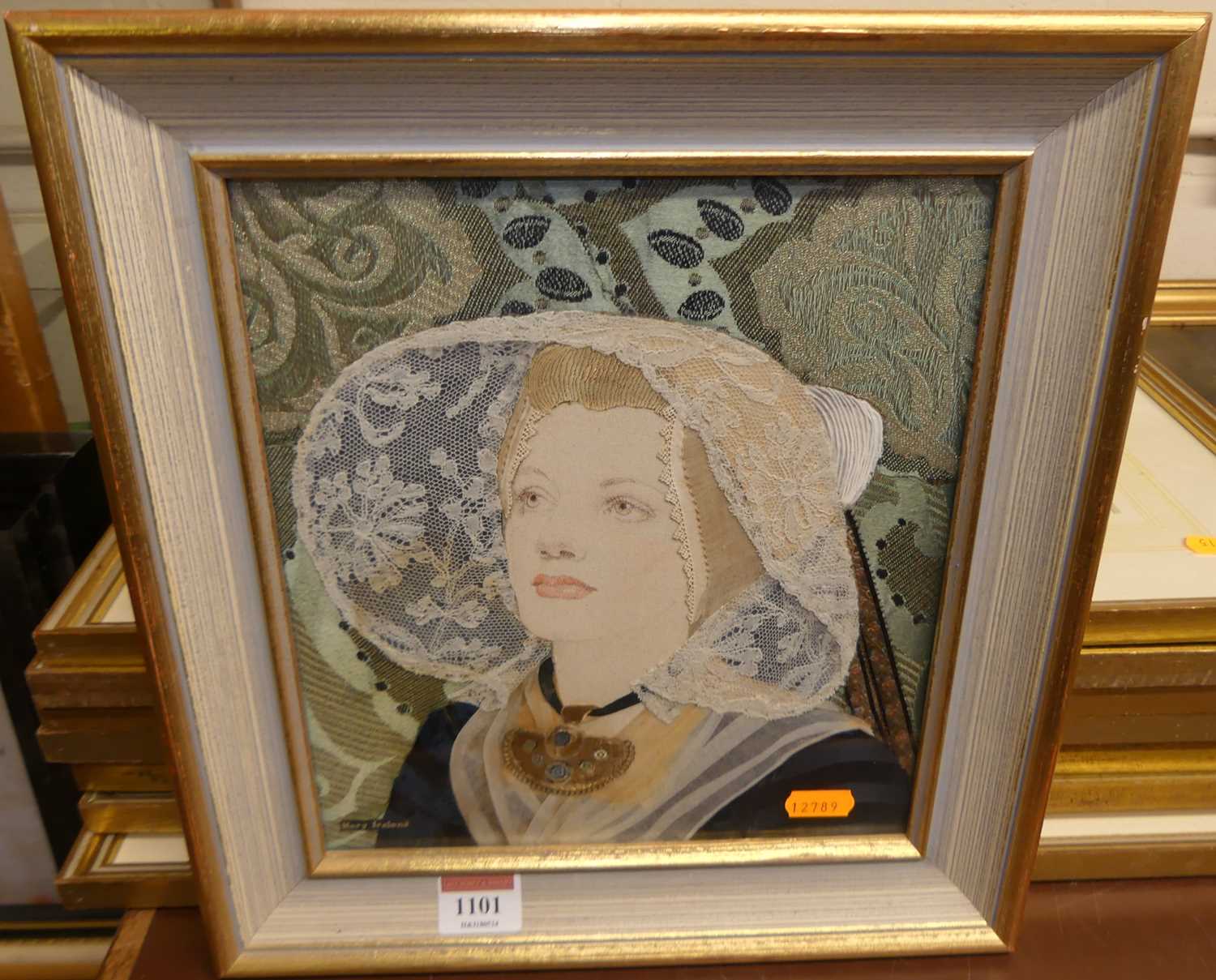 Mary Ireland - Flemish pendant, fabric mosaic, 25x22cm In very good condition with some staining