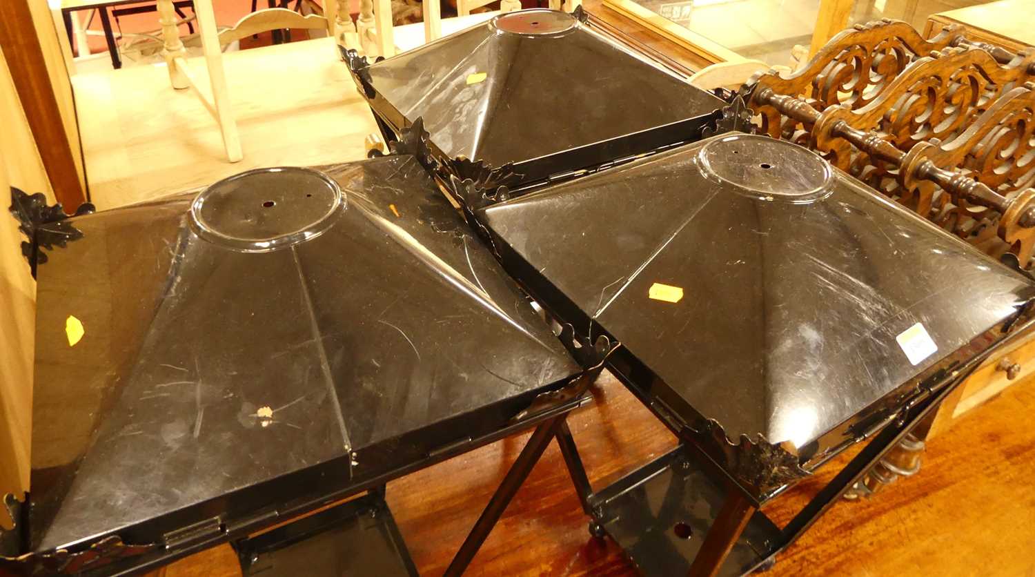 A set of three contemporary black painted metal lanterns of angular square form, height 50cm ( - Image 3 of 4