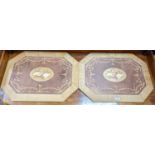A pair of contemporary satinwood inlaid octagonal panels, each with central oval musical