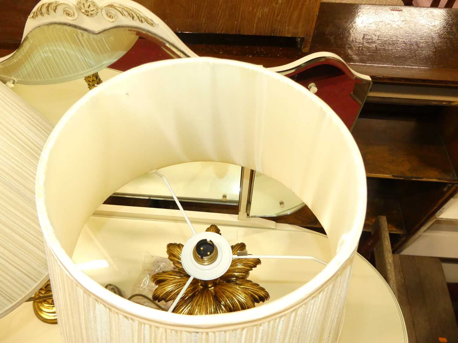 A pair of contemporary gilt table lamps, each in the form of a palm tree, with pleated silk - Image 3 of 3