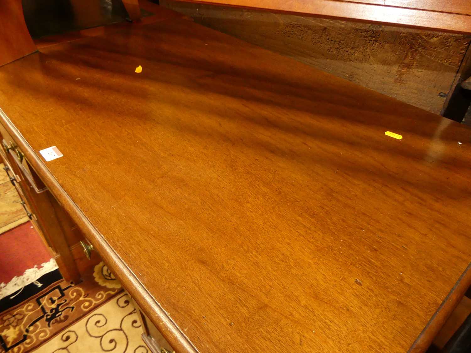 A circa 1900 mahogany kneehole dressing table, having an arrangement of four drawers, on square - Image 2 of 5