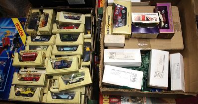 Two trays containing Matchbox Models of Yesteryear modern issue diecast models and others to include