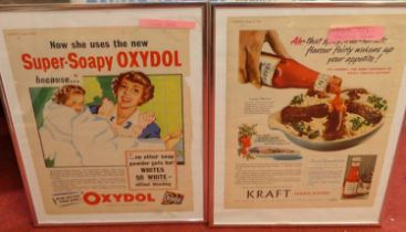 Assorted advertising prints, to include examples for Bisto, Butlin's and OXO (6)