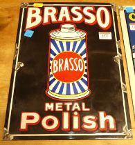 An enamel on metal wall mounted advertising sign titled Brasso Metal Polish, 35.5 x 25.5cm