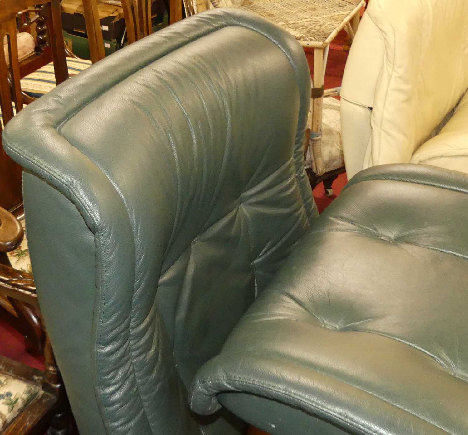 An Ekornes Stressless juniper green leather upholstred swivel reclining armchair, with detachable - Image 2 of 2