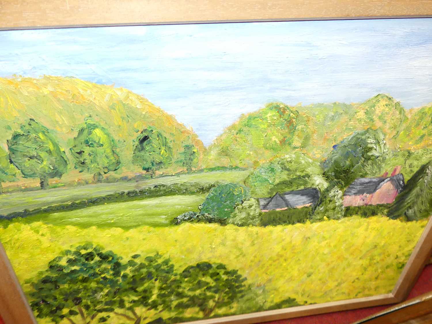 A collection of modern amateur artworks in oil, to include farmhouse and buildings etc (9) - Image 3 of 3