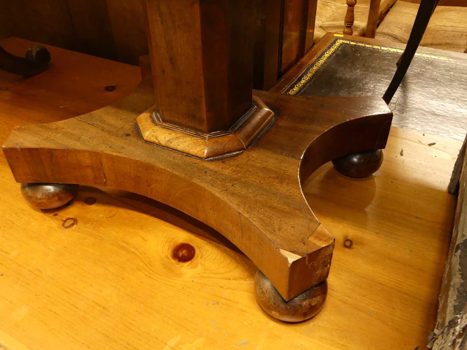 A George IV mahogany dropflap two drawer work table, raised on quatraform base, w.42cm - Image 4 of 5