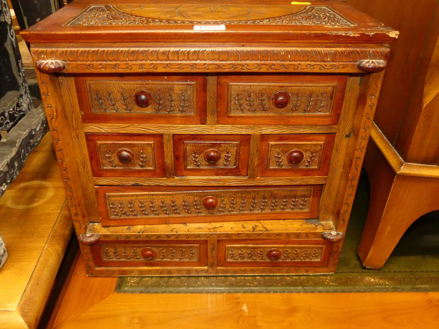 A South-East Asian stained softwood table-top chest, fitted with eight various drawers, w.37cm - Image 2 of 4