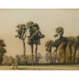 Early 20th century Engish school - parkland scene, watercolour, 28x37, pair of monochrome