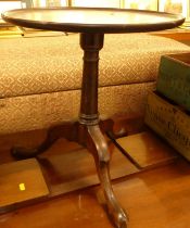 A 19th century and later adapted circular dish-topped fixed pedestal tripod low occasional table,