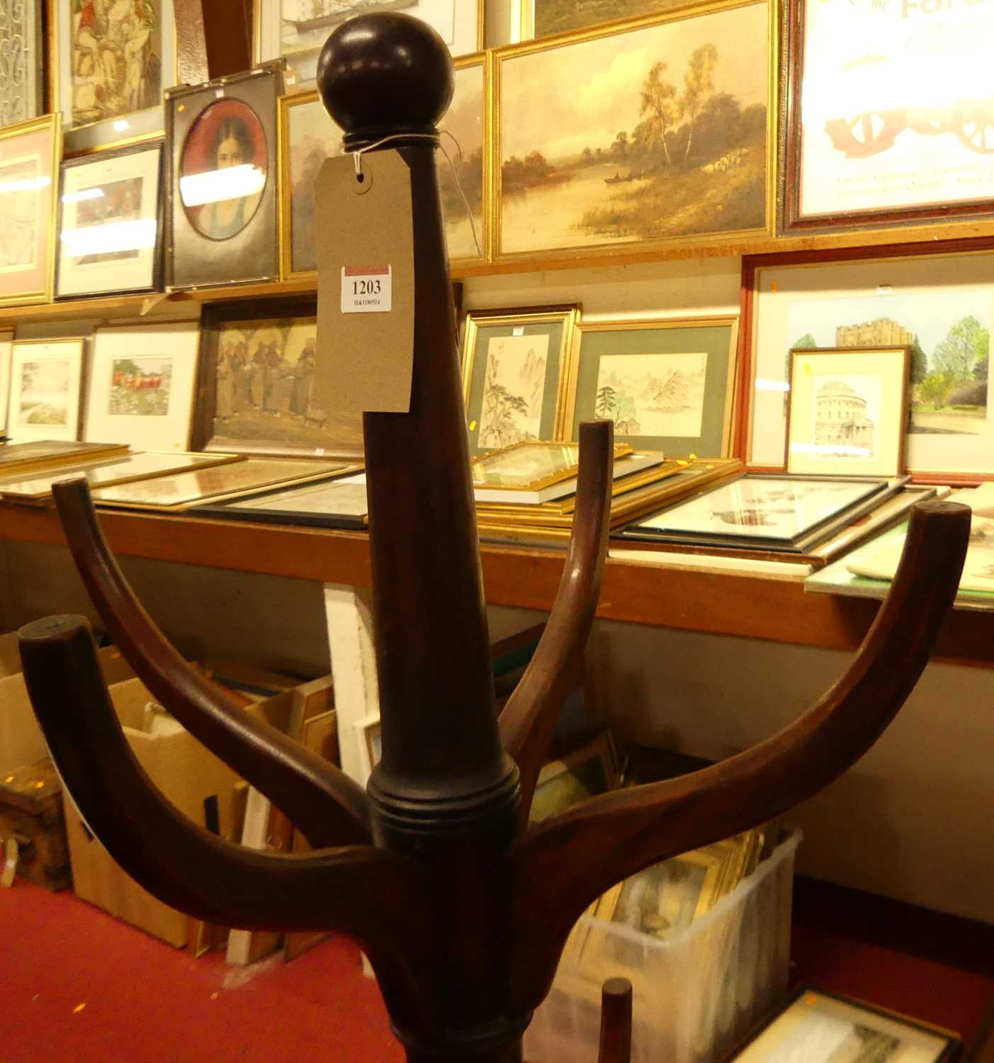 A 19th century mahogany freestanding hall tree, the three tiers each comprised of four shaped hooks, - Image 2 of 2