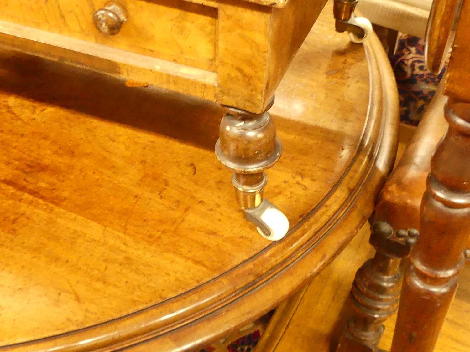 A mid-Victorian figured walnut three-division Canterbury, having single lower drawer on turned - Image 7 of 8