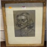 Early 20th century school- Bust portrait of a young woman, black & white chalks, signed with