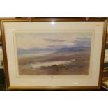 Maud Salmon (1872-1964) - coastal sunset, watercolour, signed lower right, 35x59cm