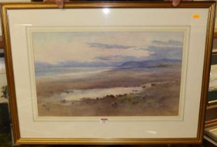 Maud Salmon (1872-1964) - coastal sunset, watercolour, signed lower right, 35x59cm