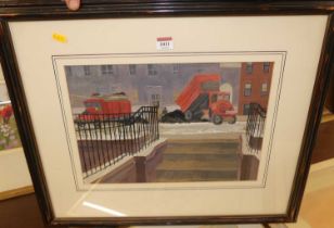 H Bartlett - Dumper trucks, gouache, signed lower left, 28x39cm