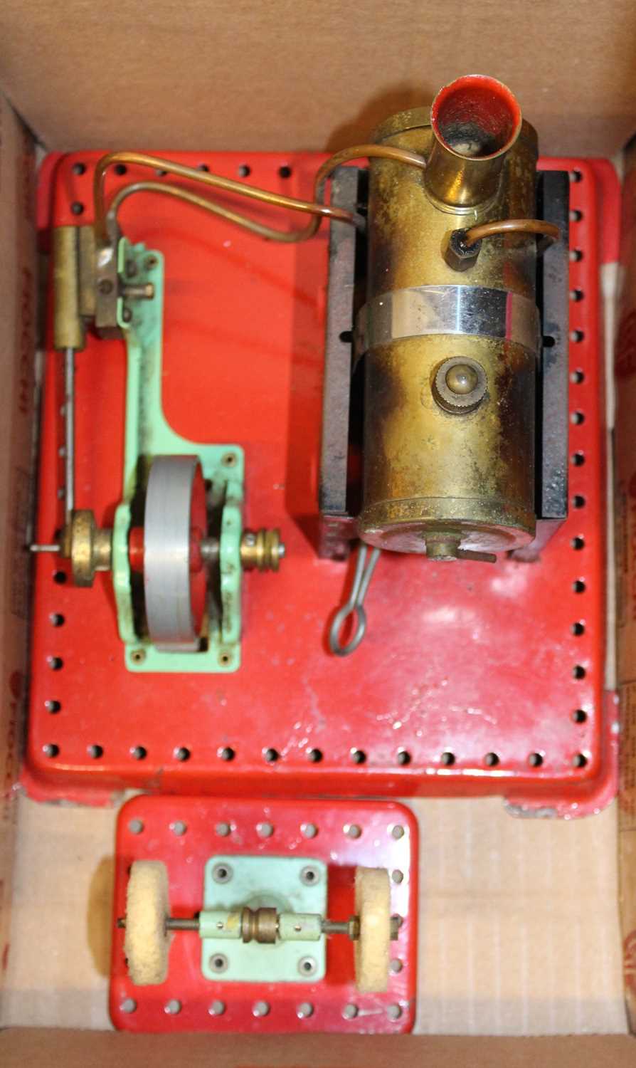 A Mamod stationery steam plant with a lineshaft polishing accessory