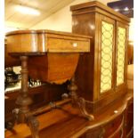 A mid-Victorian figured walnut and floral satinwood inlaid work table, w.61cm; together with a