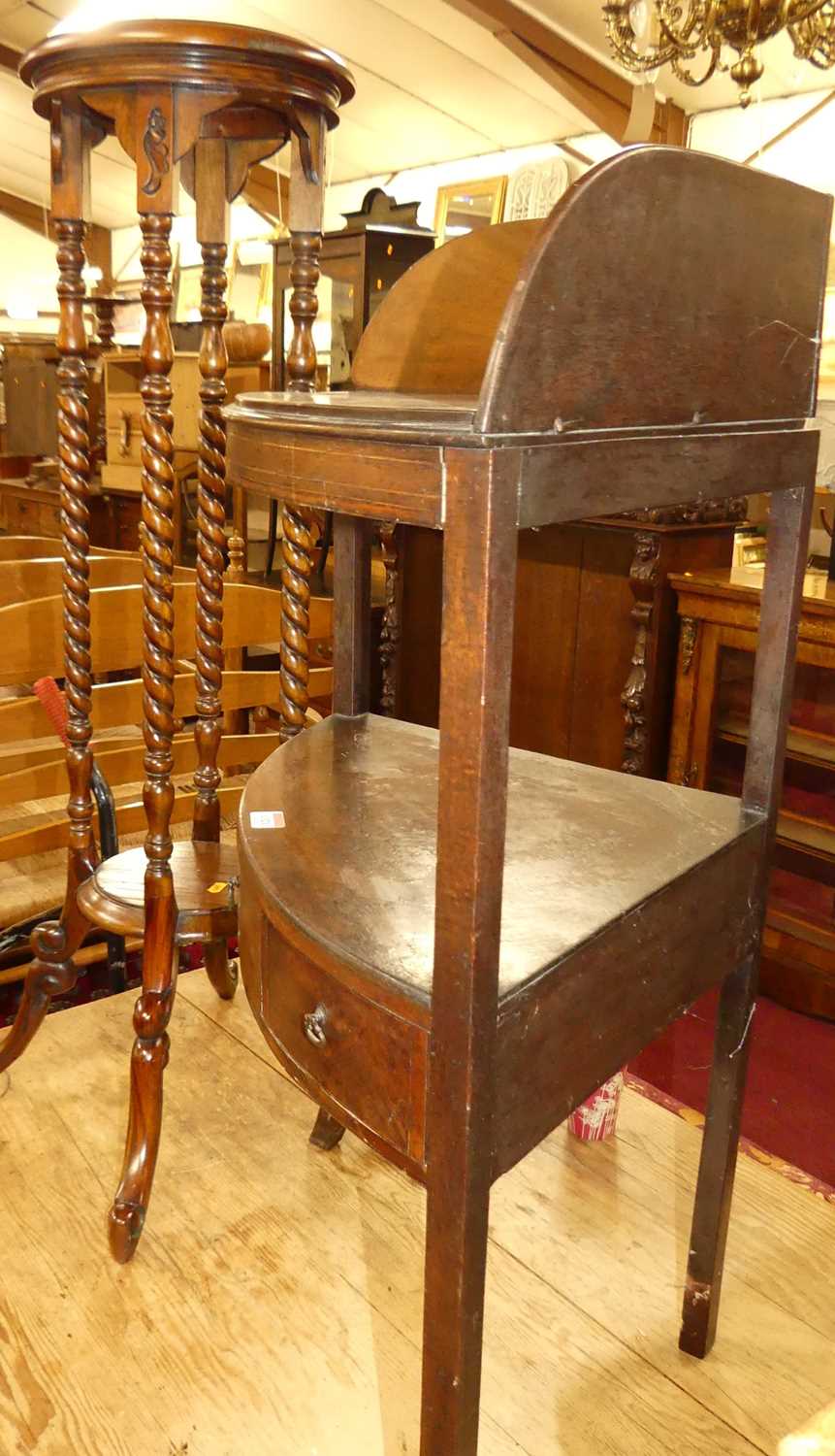 An early 19th century mahogany bow front two-tier corner washstand, together with a contemporary