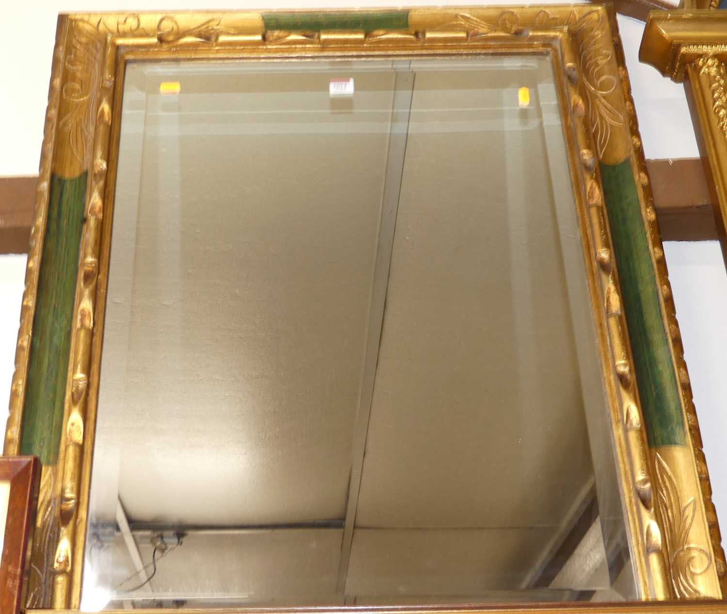 Gilt composition framed and bevelled rectangular wall mirror, 98x78cm