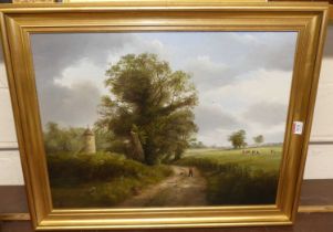 Circa 2000 English school, pair of pastoral landscape scenes, oil on artist board, each signed