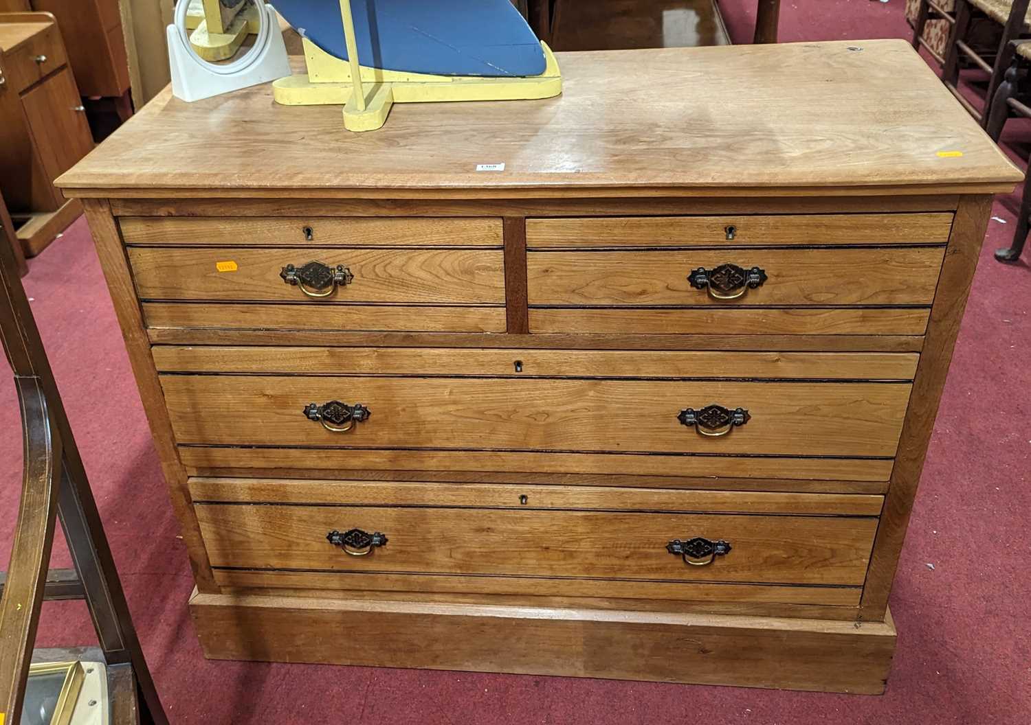 An Edwardian satin walnut squarefront chest of two short over two long drawers, w.107cm - Image 2 of 2