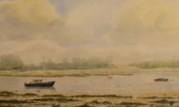 Richard Cox - Orford from the River, watercolour, signed lower right, 17x38cm, and Ron Wragg - Kyson