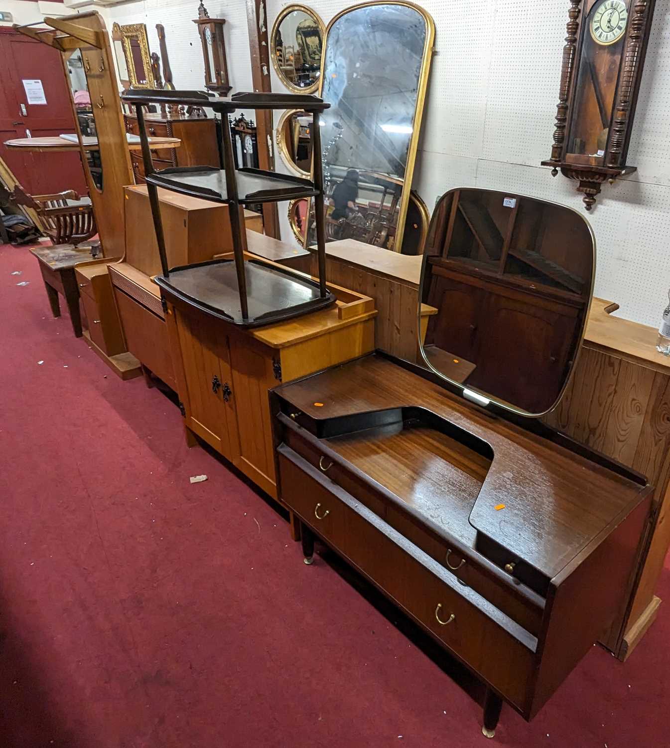 A collection of mid-century furniture, to include G-Plan teak and mirrorback dressing chest, Ercol