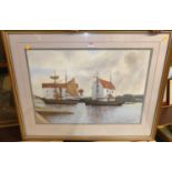 St Claire - The River Deben at Woodbridge?, watercolour, signed lower right, 50x72cm