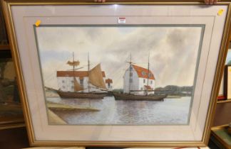 St Claire - The River Deben at Woodbridge?, watercolour, signed lower right, 50x72cm