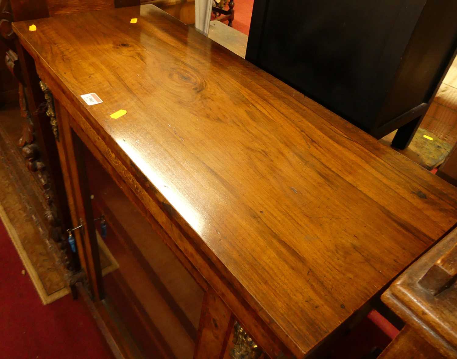 A Victorian figured walnut, gilt metal mounted and floral satinwood inlaid single door glazed pier - Image 6 of 6