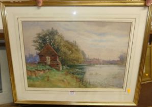 George Dunkerton Hiscox - The Old Pumphouse near Windsor, watercolour, signed lower left, 36x53cm