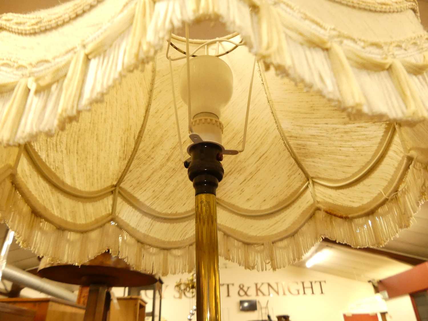 A Regency rosewood and brass pole screen, later converted into a standard lamp (with shade) Height - Image 3 of 5