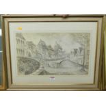 A Turner - Quay de la Main d'Or, ink and watercolour wash, signed and dated '75 lower right,