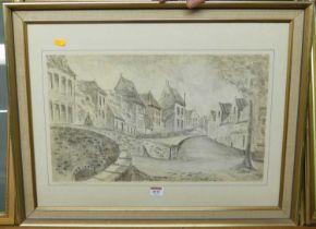 A Turner - Quay de la Main d'Or, ink and watercolour wash, signed and dated '75 lower right,